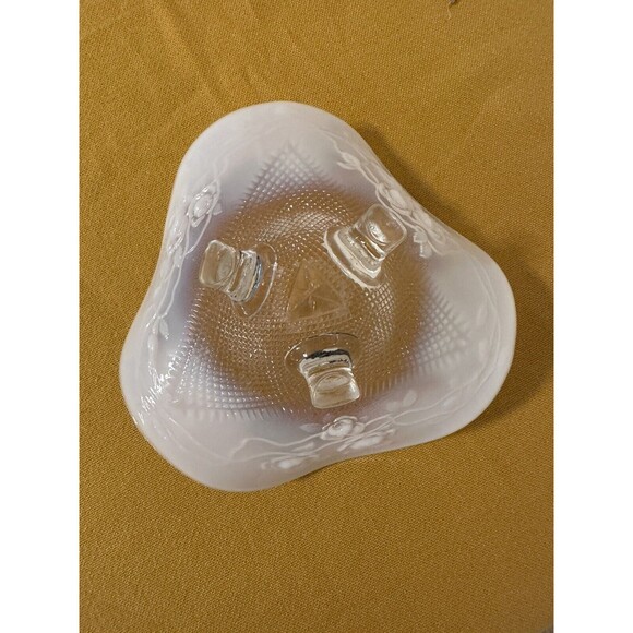 Vintage Northwood White Opalescent Footed Candy Dish Moonstone Roses Diamond Cut - Picture 6 of 6